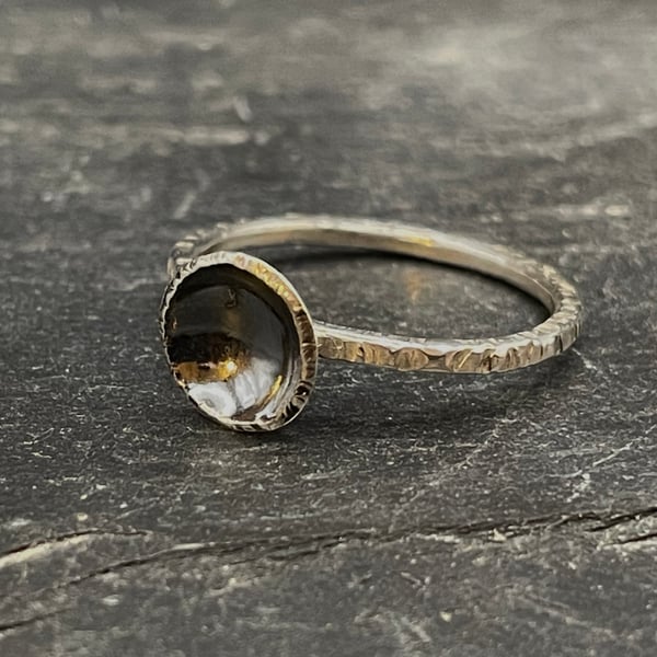 Silver Stacking Ring with oxidised disk