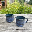 Handmade Dark Blue Ceramic Cup - Stoneware Coffee Mug (260ml, 9oz)