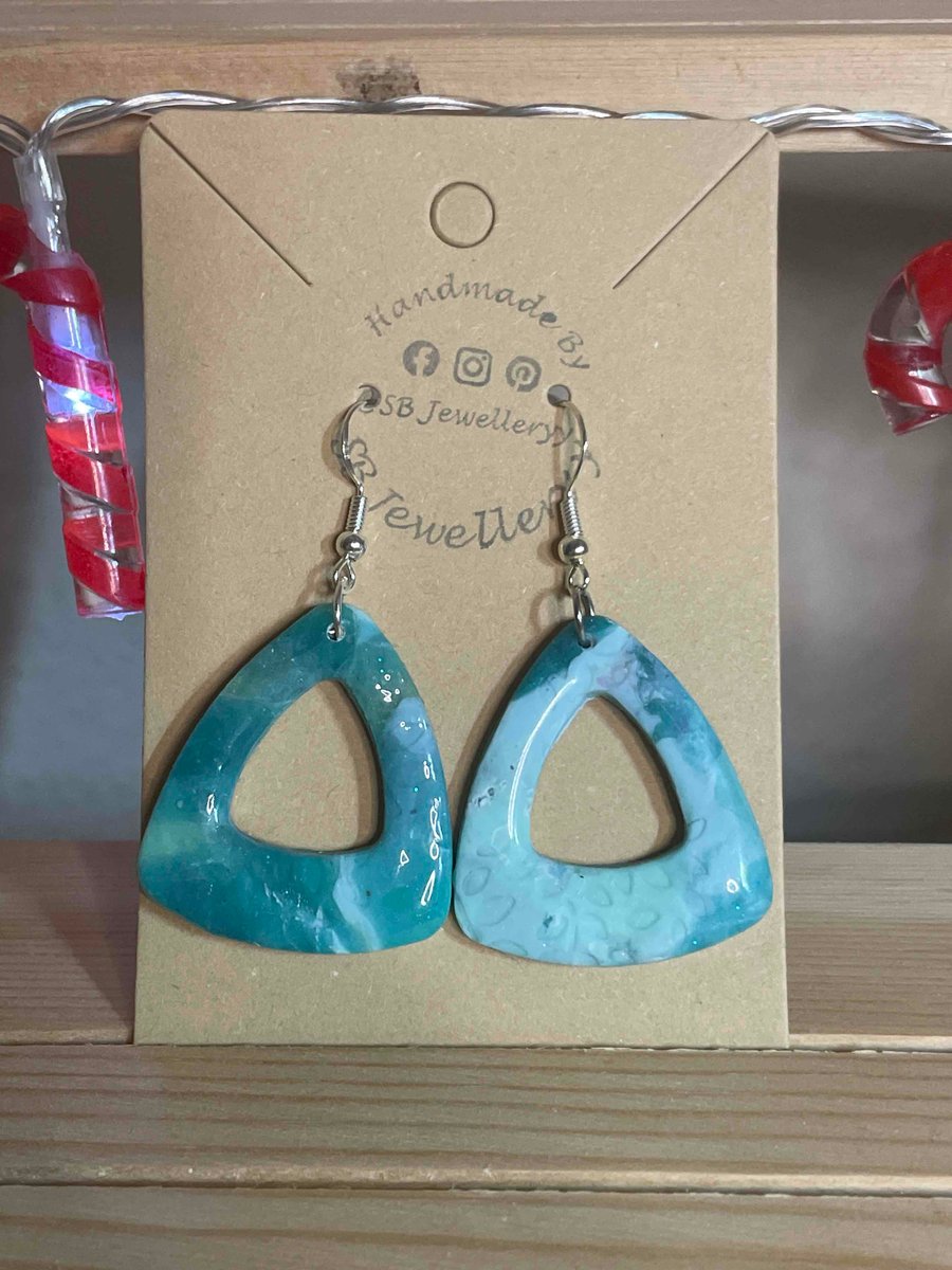 Handmade Polymer Clay Turquoise Dangle Earrings 