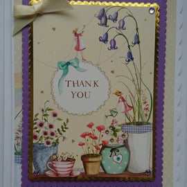3D Luxury Handmade Card Thank You Flowers Lady Gardening Pots Watering Can