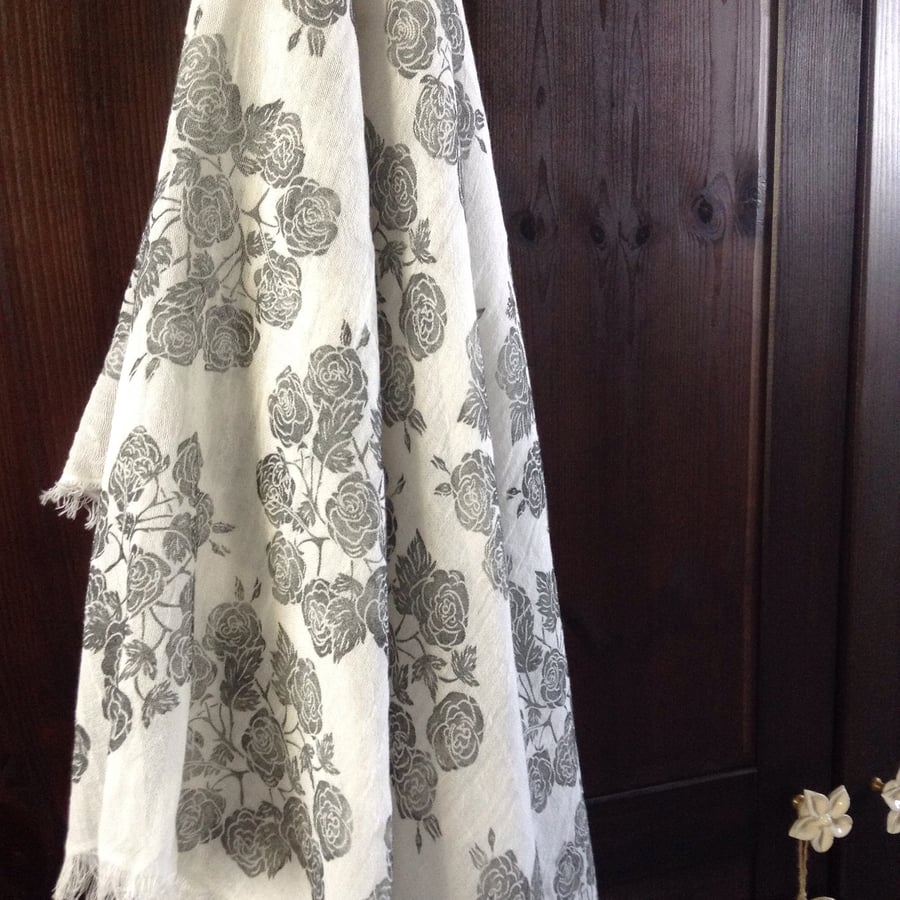 Hand Printed Rose Scarf