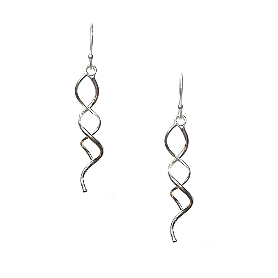 Silver double curl drop earrings