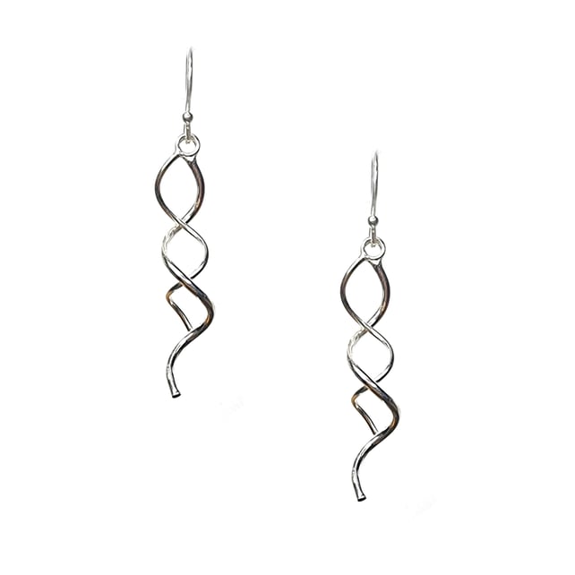 Silver double curl drop earrings