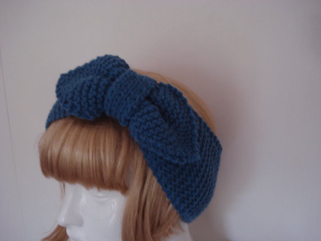 Hand Knitted Deep Blue Headband Neck Warmer (R762)