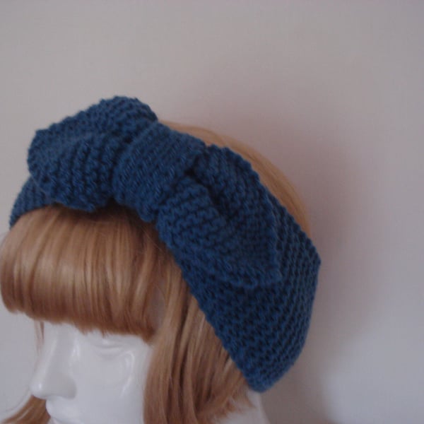 Hand Knitted Deep Blue Headband Neck Warmer (R762)