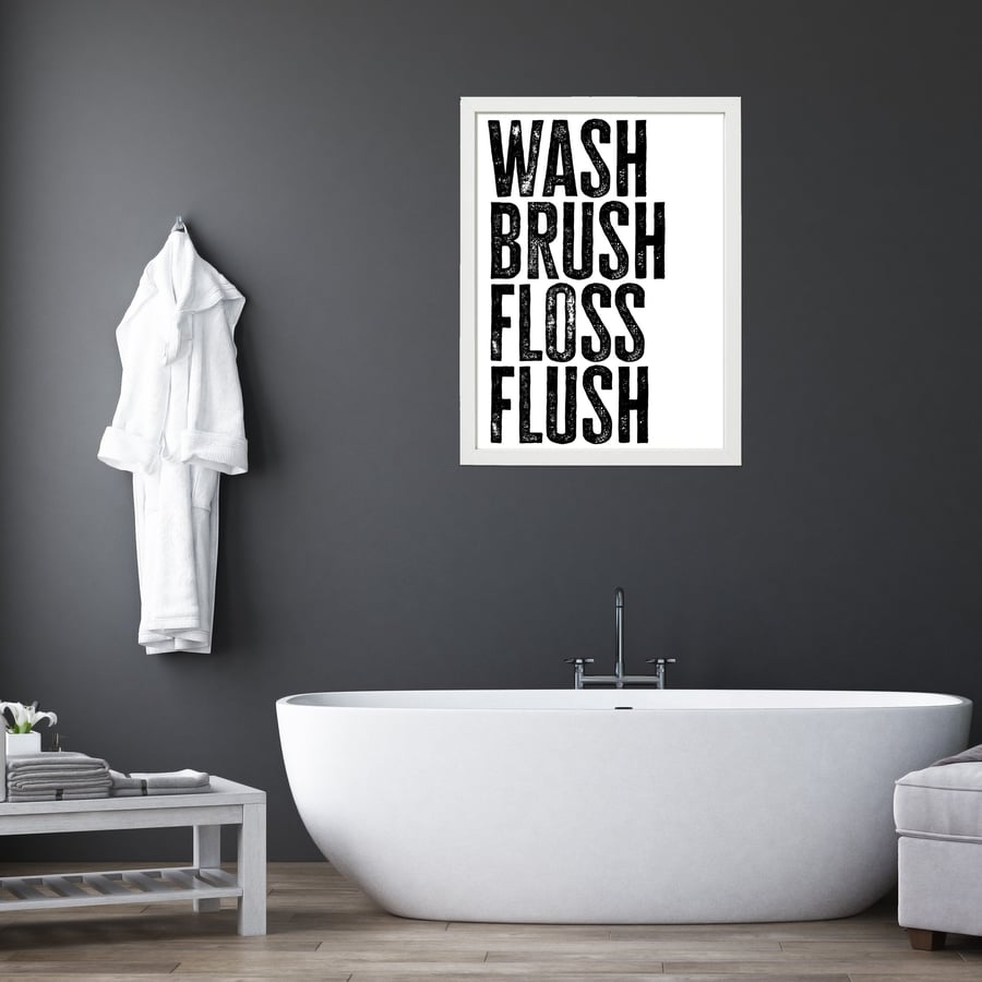 Wash. Brush. Floss. Flush. (Stamp font)