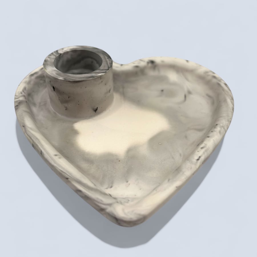 Candlestick - Smoky Grey Heart Shaped Marbled Candle Holder