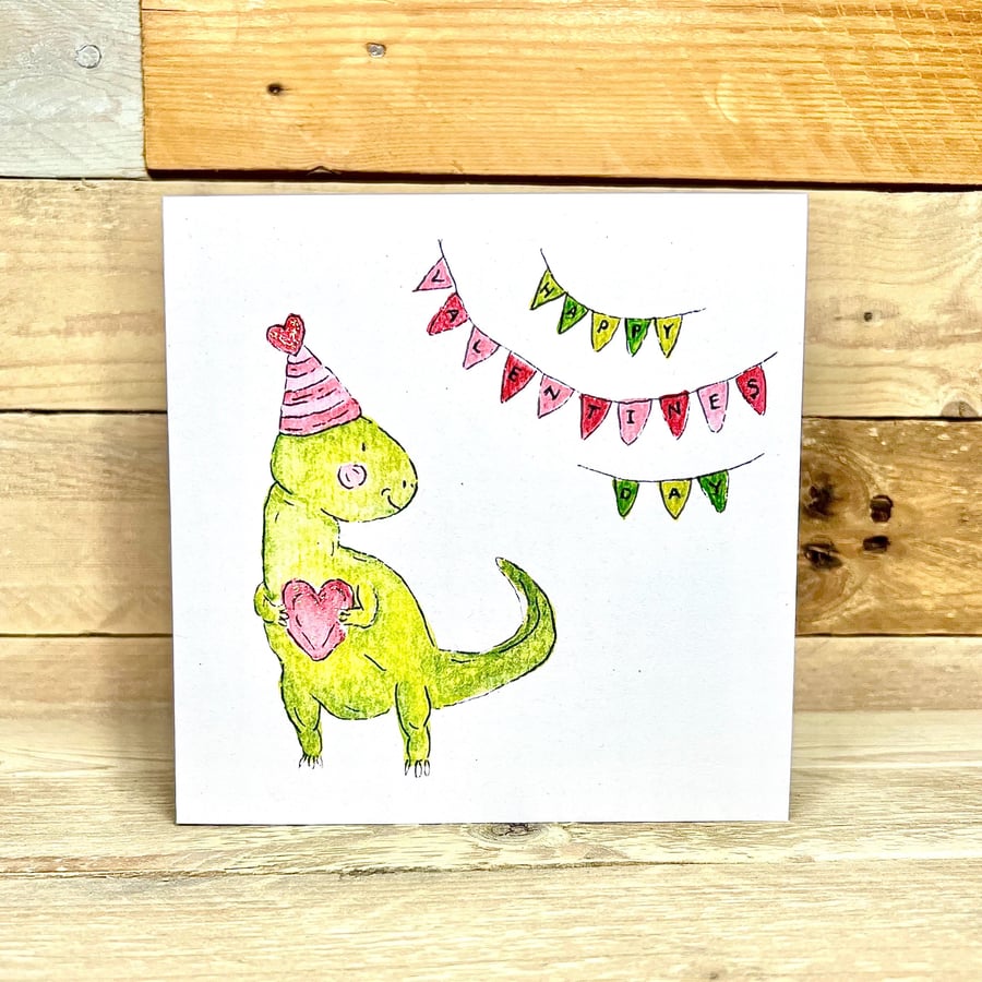 Dinosaur Valentines Card, dino lover, handmade valentine card, boyfriend, him