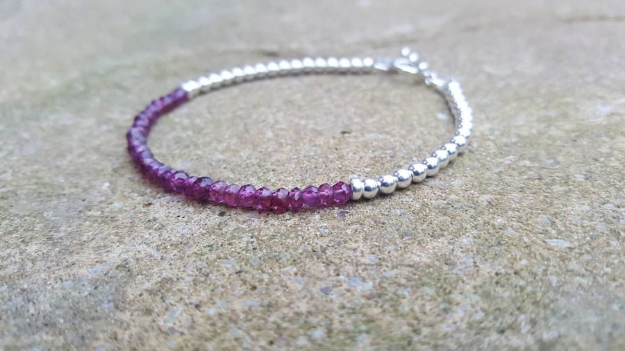 Dainty Garnet and Sterling Silver Bracelet with Toggle Clasp.