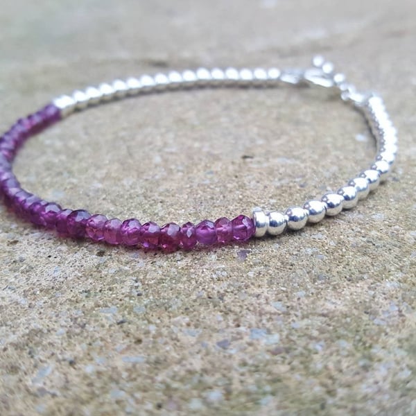 Dainty Garnet and Sterling Silver Bracelet with Toggle Clasp.