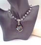 A Black and Clear Cube Bead Necklace with a Black Glass Pendant, Gift for Her - Image 2