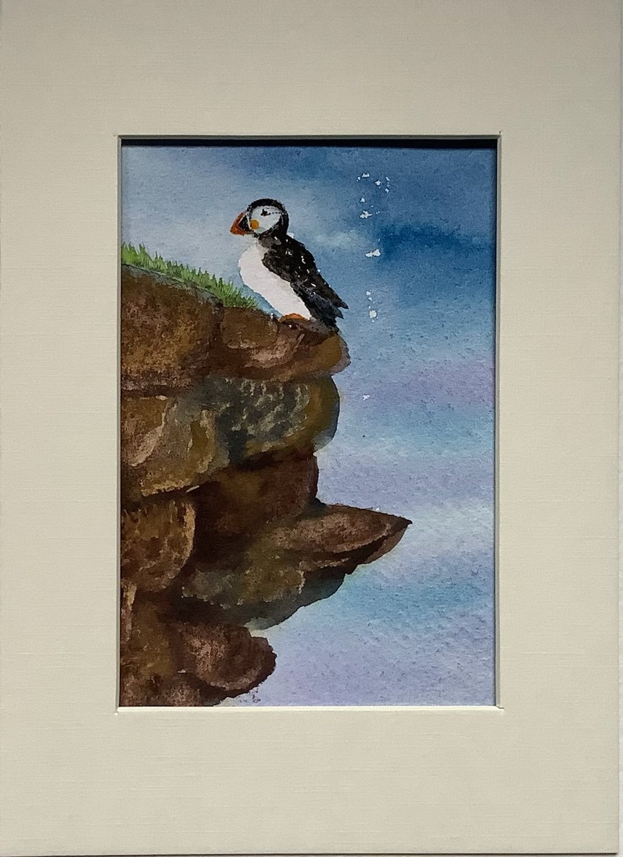 Puffin on Cliffs painting 