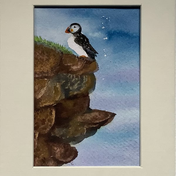Puffin on Cliffs painting 