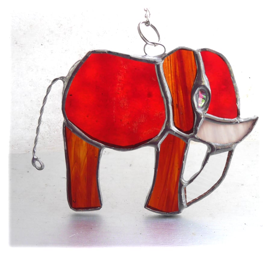Elephant Suncatcher Stained Glass Red 097