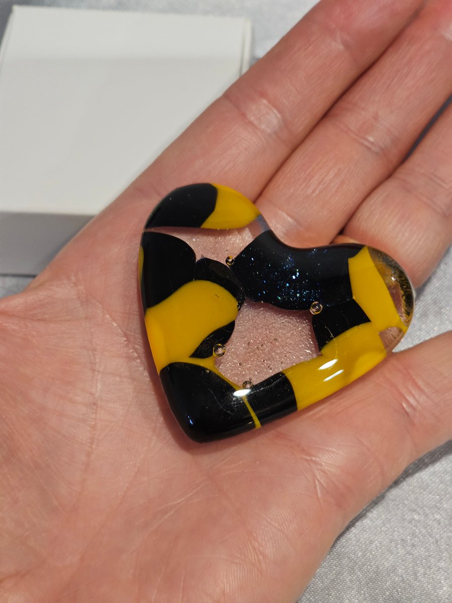 Fused Glass Pocket Heart - Black and yellow