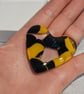 Fused Glass Pocket Heart - Black and yellow