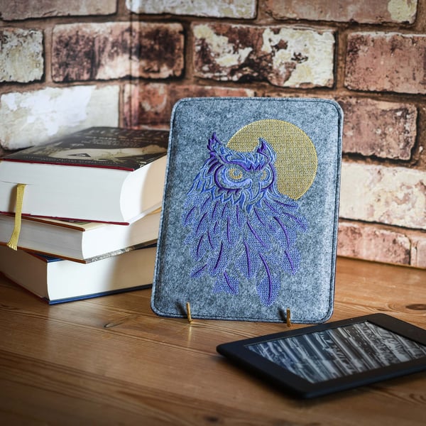 Owl felt and leather Kindle ereader ebook sleeve case