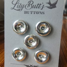 5 Vintage Silver Chunky Buttons 27mm