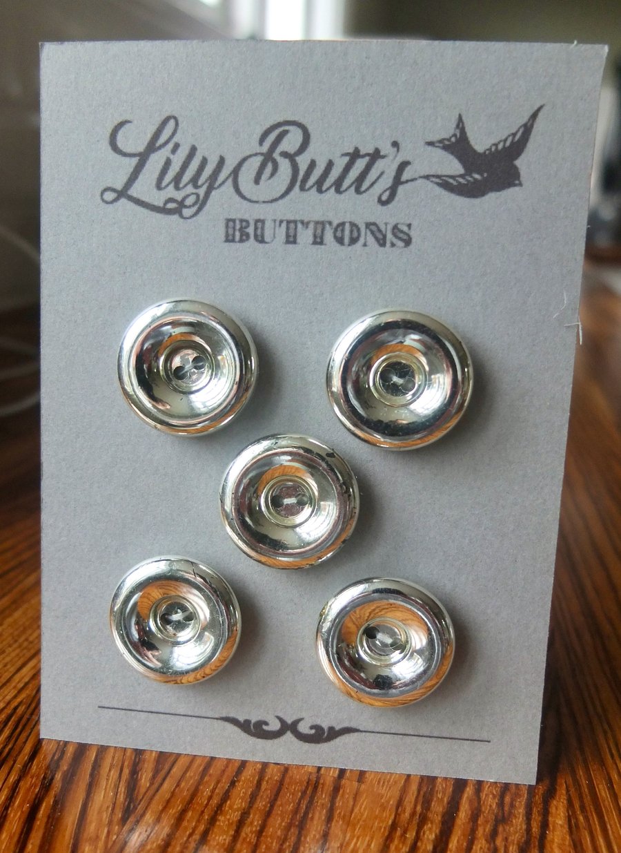 5 Vintage Silver Chunky Buttons 27mm