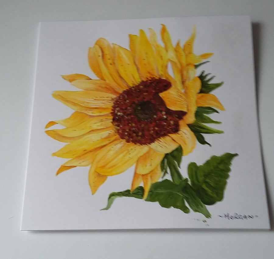 HAND PAINTED WATER COLOUR CARD OF A SUNFLOWER