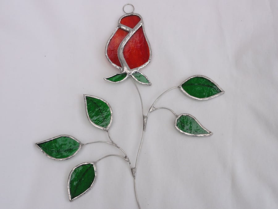 Stained Glass Rose Suncatcher - Red Streaky