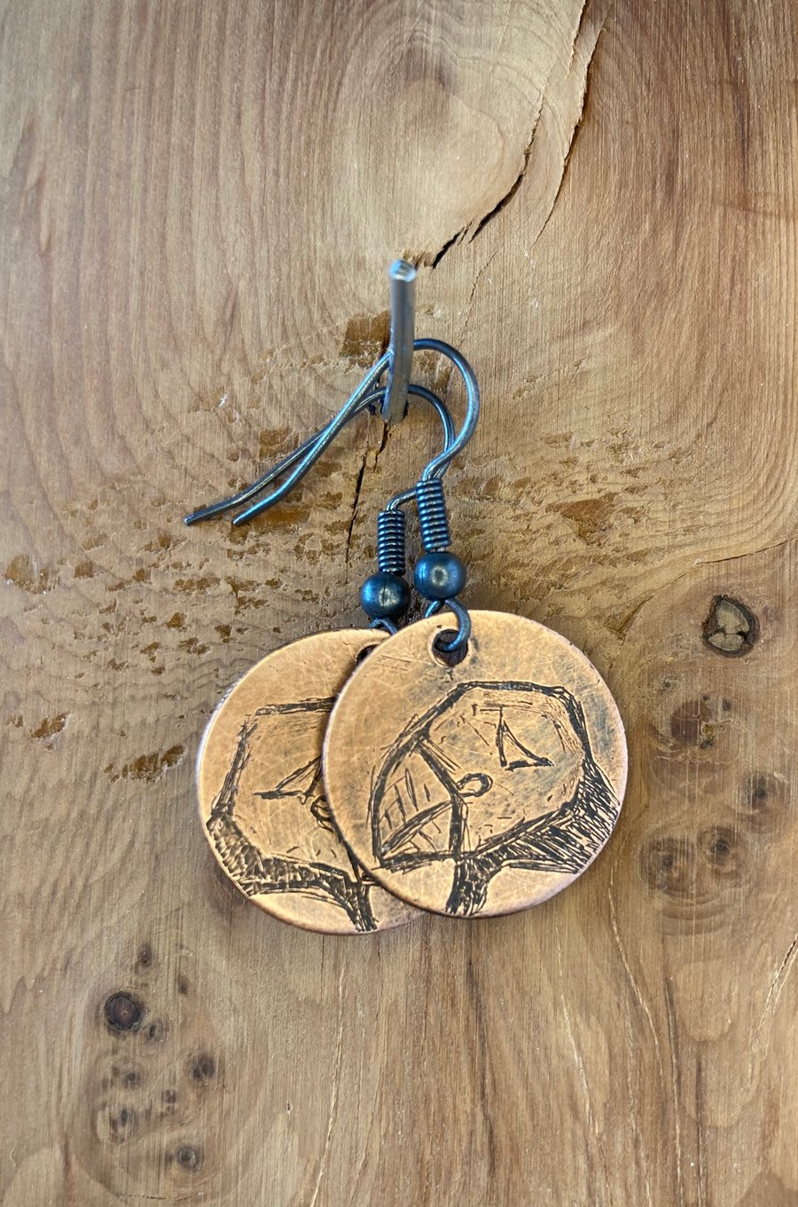 Puffin - Handmade Etched Copper Earrings SMALL