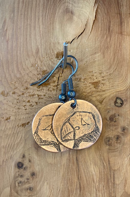 Puffin - Handmade Etched Copper Earrings SMALL