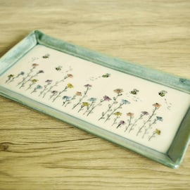 Small Rectangle Dish - Bee and Flowers