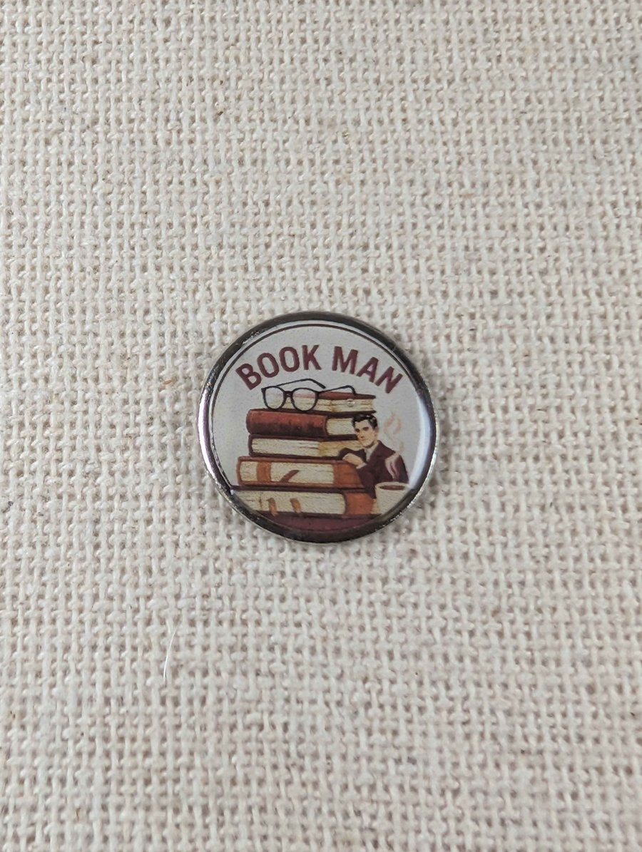 Book Man - Book Lover Themed Pin - Large Resin Topped Pin Badge