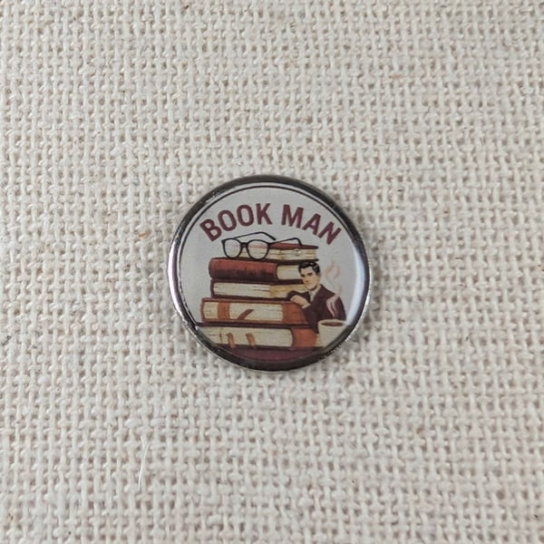 Book Man - Book Lover Themed Pin - Large Resin Topped Pin Badge