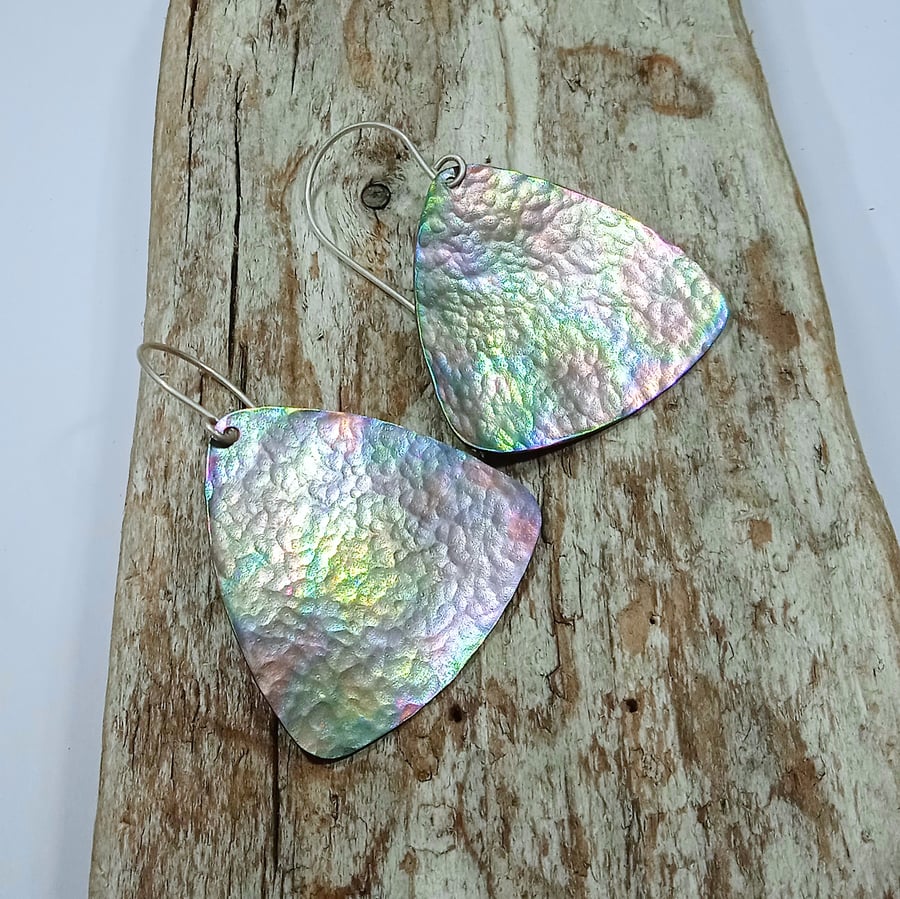 Coloured and Textured Titanium Delta Earrings - UK Free Post
