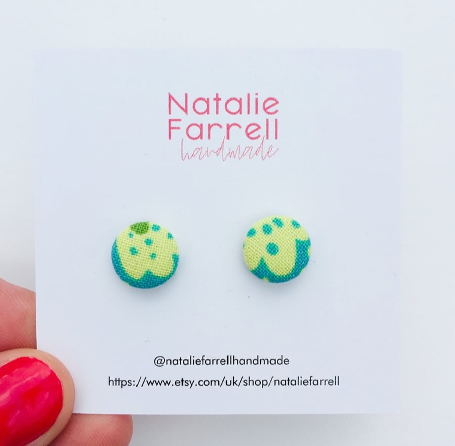 Printed Fabric Button Earrings