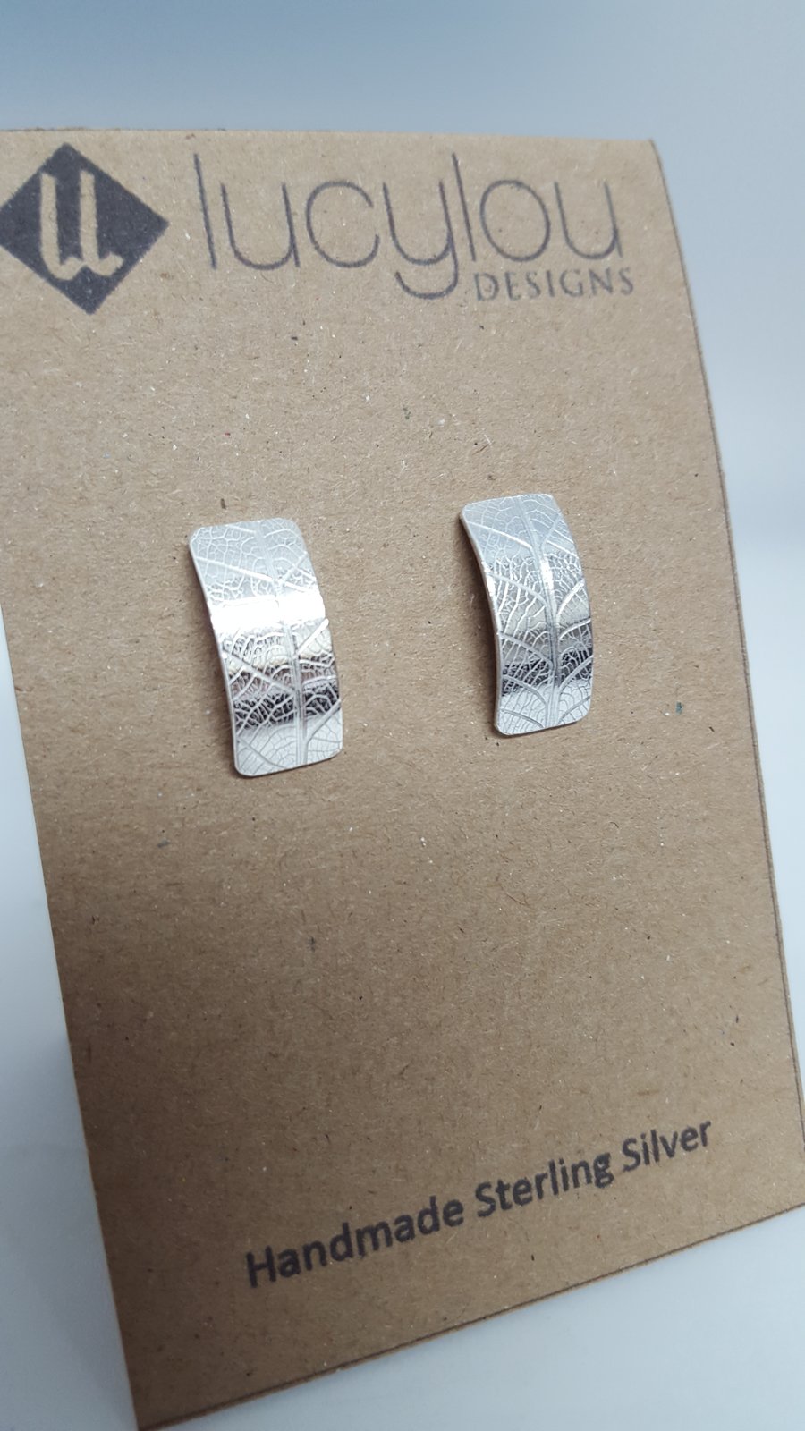 Silver Leaf Textured Curved Stud Earrings