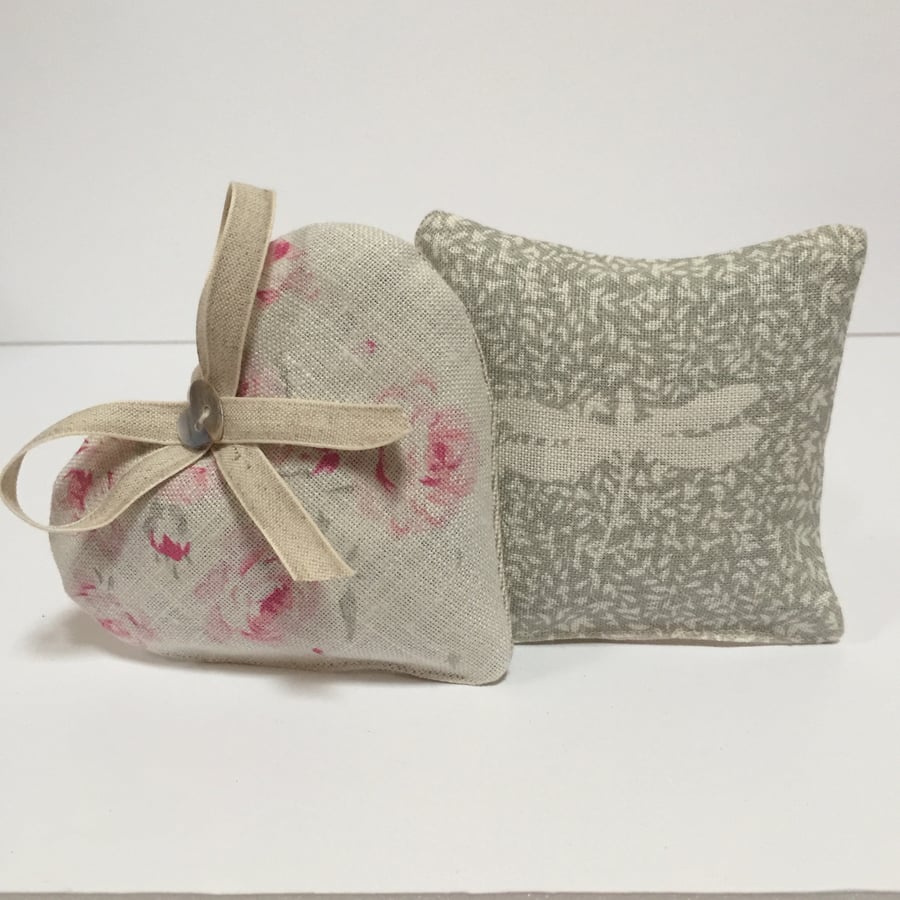 Pair of Lavender Sachets- Floral Heart and Dragonfly Sachet