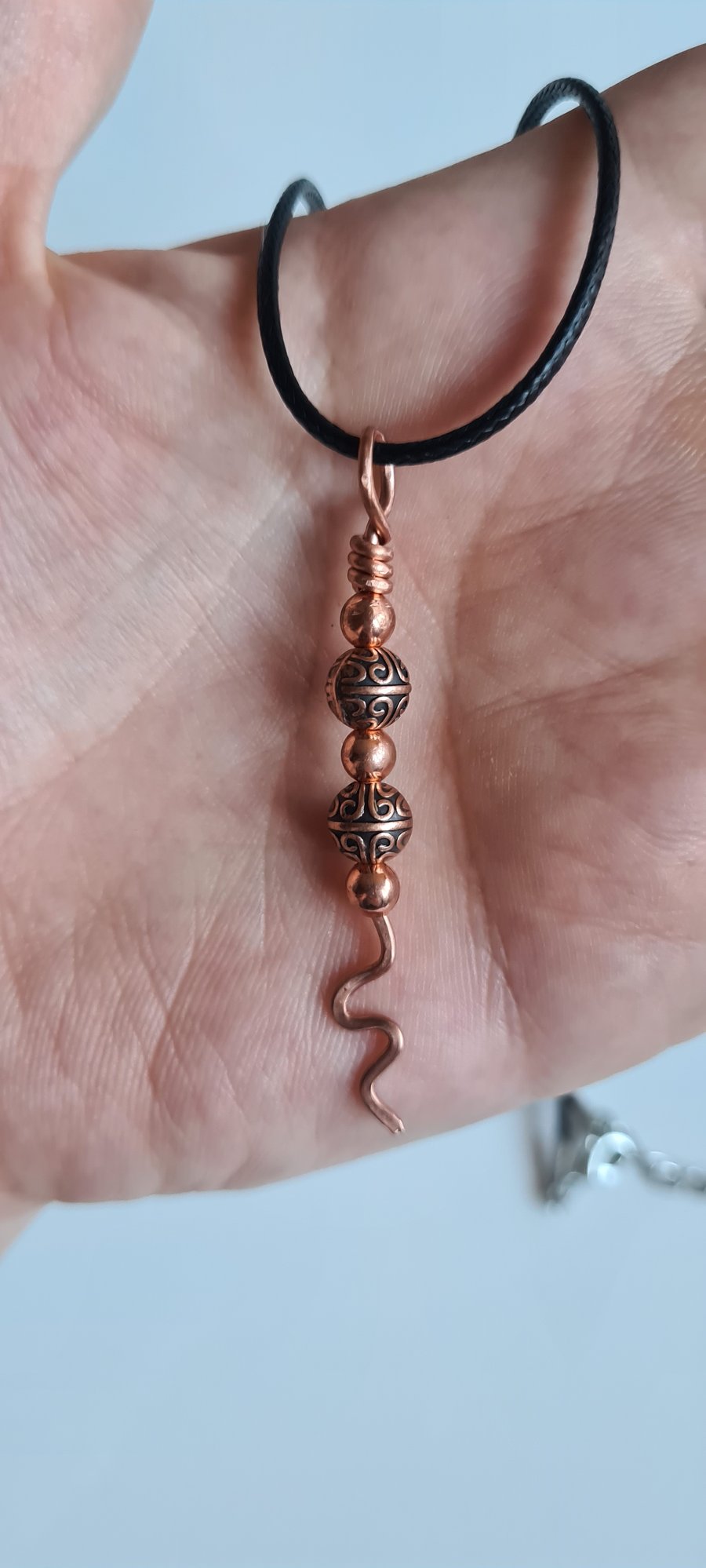 Handmade Beautiful Copper Beaded Pendant Necklace on Black Cord Gift Boxed