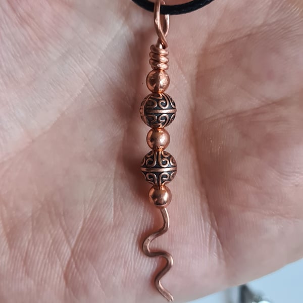 Handmade Beautiful Copper Beaded Pendant Necklace on Black Cord Gift Boxed