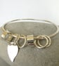 Silver Bangle with Leaf Charm and Spinner Rings, Gift for nature lover - Image 2