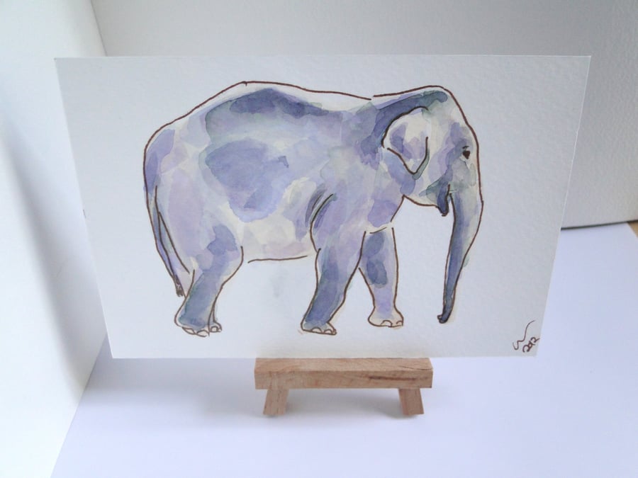 OSWOA Elephant Wander Original Watercolour & Ink Painting 4x6 OOAK