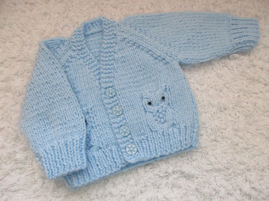 14" Newborn Baby Boys Owl Cardigan