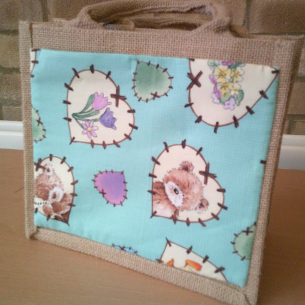 Patchwork Hearts and Bears Small Jute bag