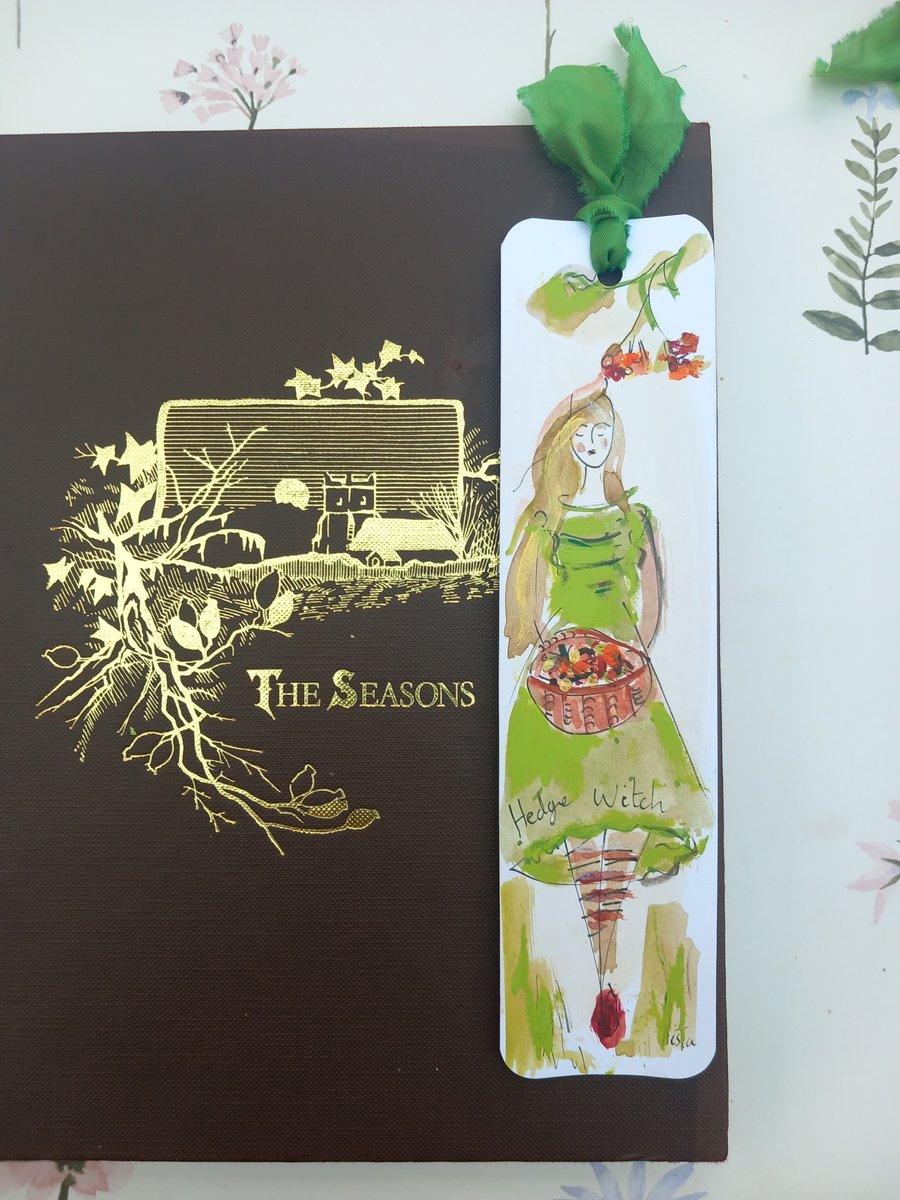 Hand drawn and painted botanical bookmark. 'Hedgewitch' A book lovers gift 
