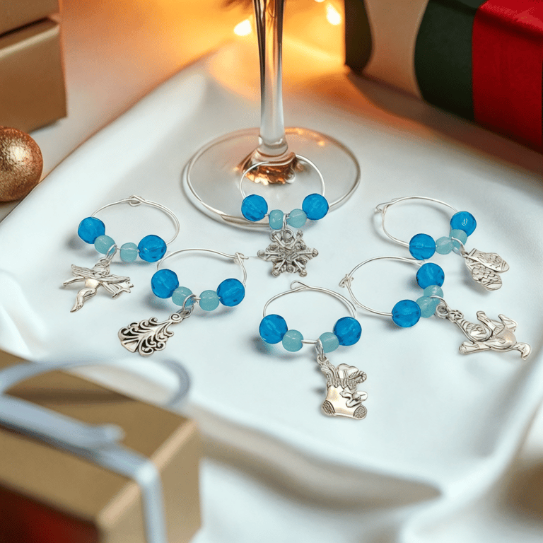 Wine Glass Charms set of 6, gift for wine lovers,Christmas table decor,