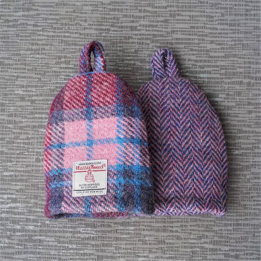 Harris tweed egg cosy pair pink and lilac wedding anniversary gift set