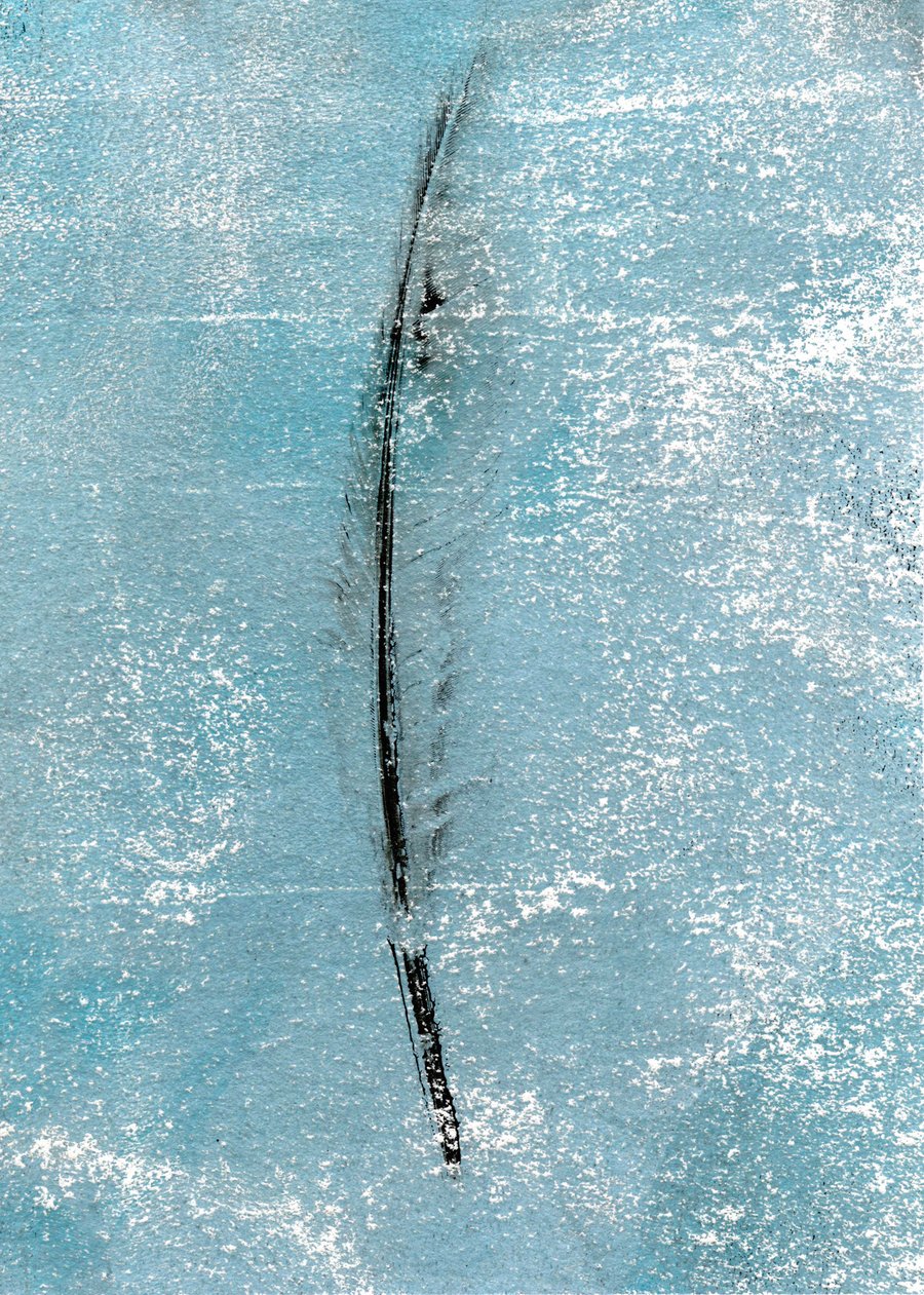 'Feather Blue' - one-off monoprint art greetings card - for gifting and framing