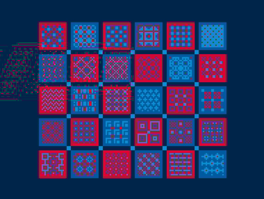 274B - 30 Tiles Patchwork Cross Stitch Pattern Red-Blue version (PDF Chart)