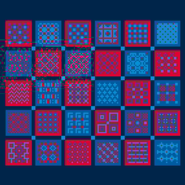 274B - 30 Tiles Patchwork Cross Stitch Pattern Red-Blue version (PDF Chart)