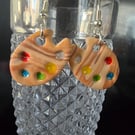 Polymer clay artists pallet earrings earrings on silver plated earhooks