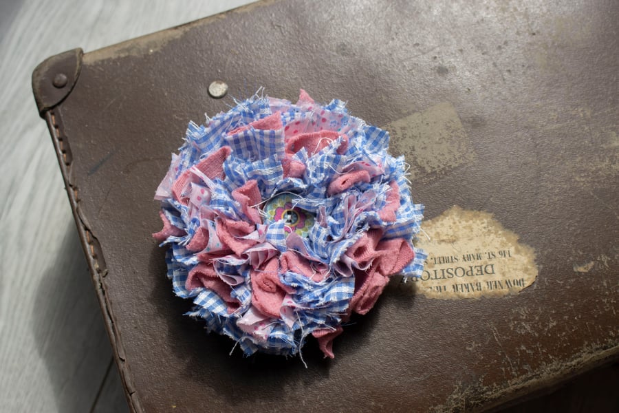 Handmade Rag Rug Flower Brooch - Upcycled Scrap Textile Eco-Friendly Gift