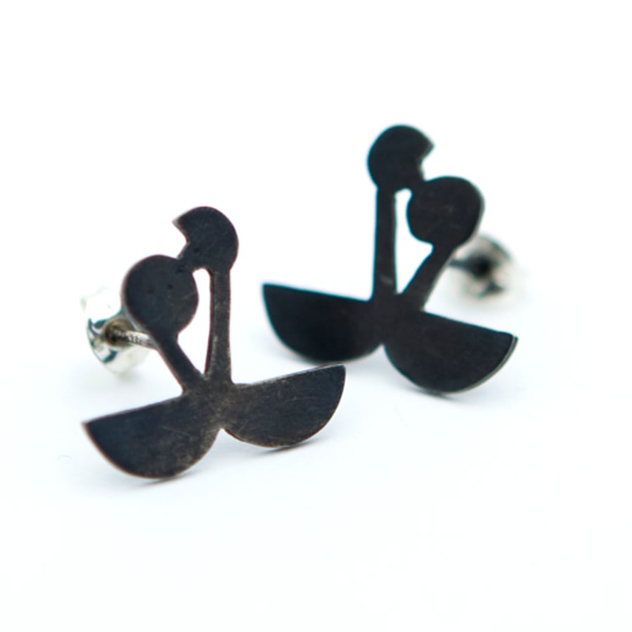 Great Crested Grebes Oxidised Silver Stud Earrings