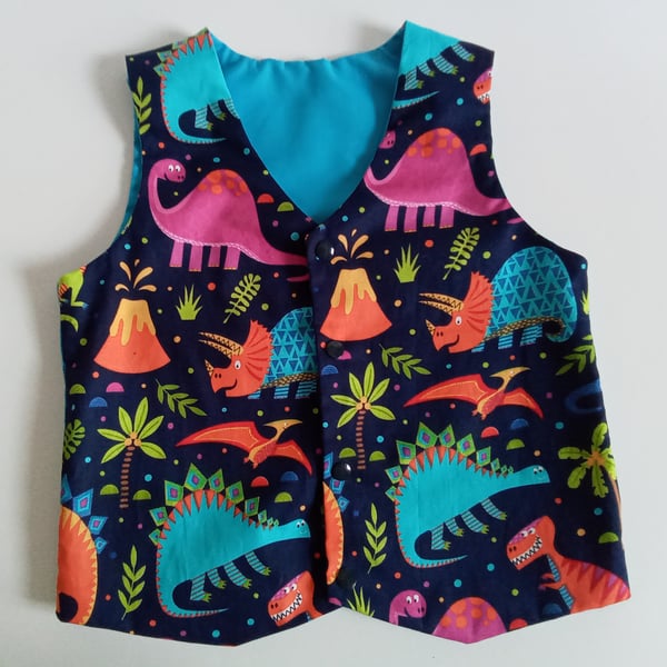 Reversible Dinosaur waistcoat for boys Age 5 yrs